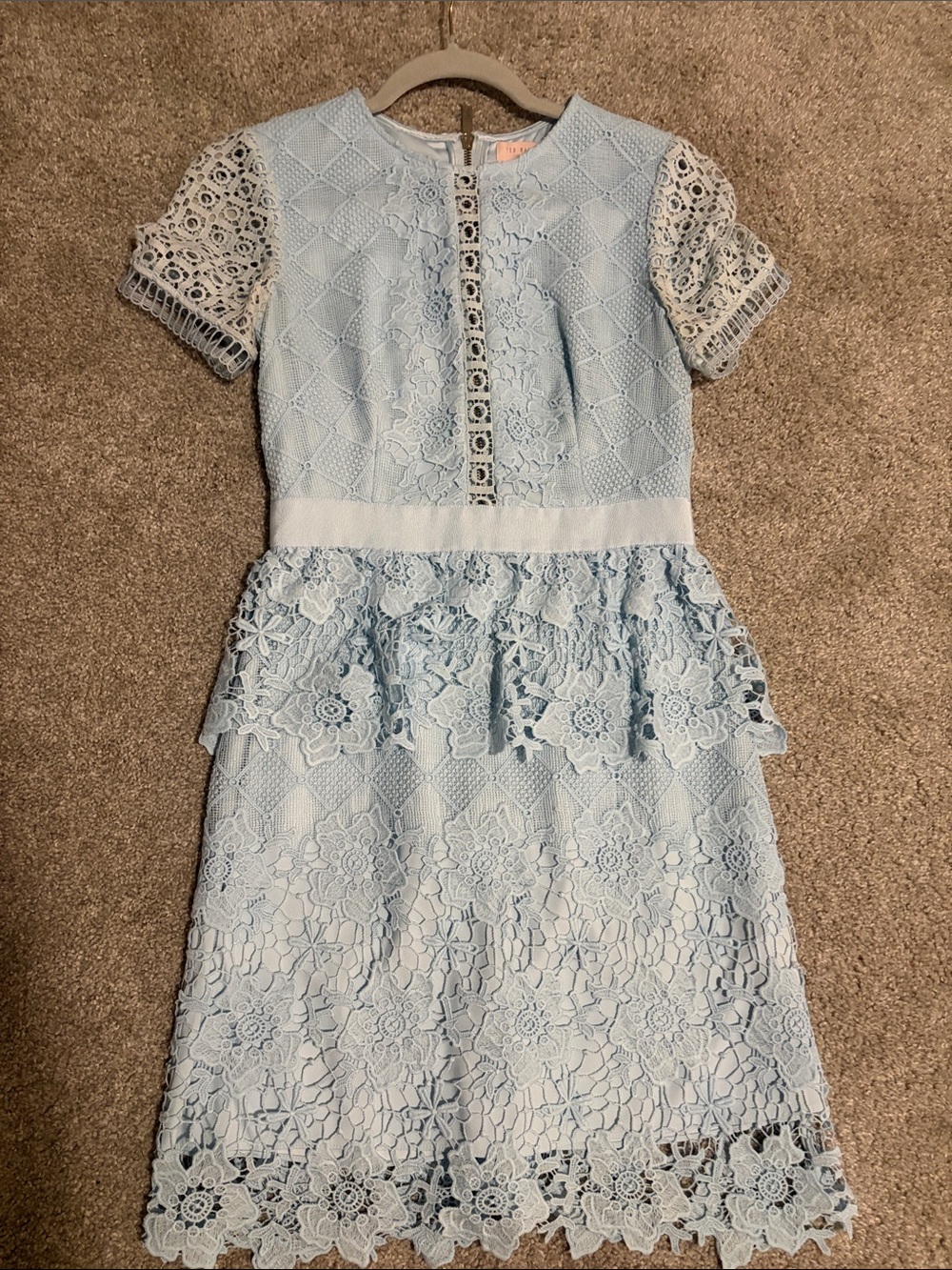 Ted Baker London Pale Blue Lace Peplum Dress